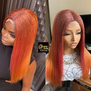 NANO BRAIDED  WIG ON HALF CLOSURE ( TWIST) GOLD MIXED WITH LIGHT PINK